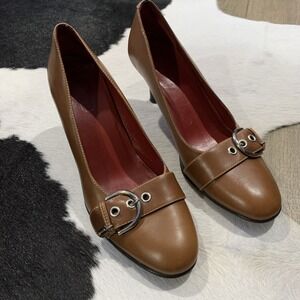 Coach Women's Martina Leather Heel Shoe Size 7.5 M P510‎ Saddle w Buckle